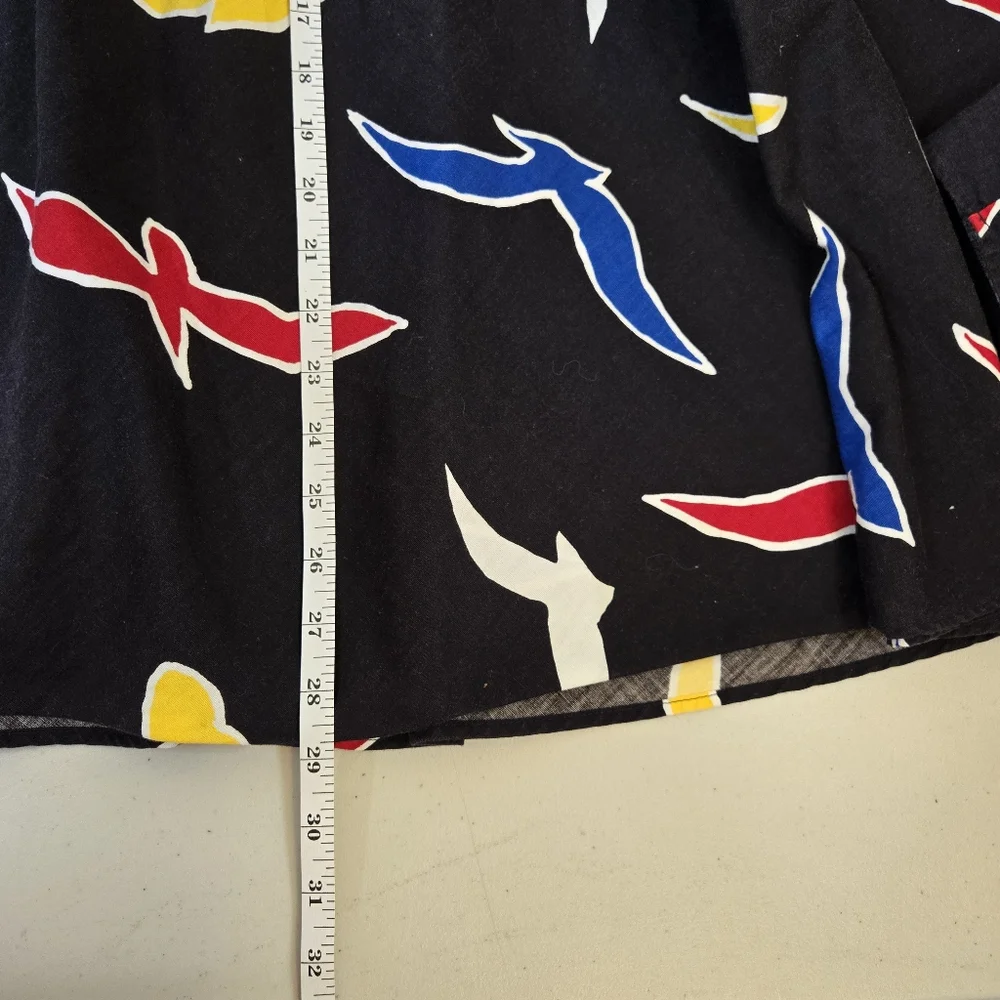 Vintage 80s Tumbleweeds Black Bird Print Full Midi Skirt Colorful Novelty Retro